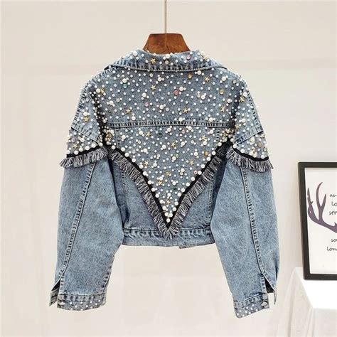 gucci pearl studded denim jacket|Gucci denim jacket women.